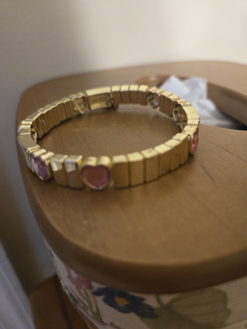 Erimish Gold Stretch Bracelet with Pink Heart Stones - Women's Jewelry